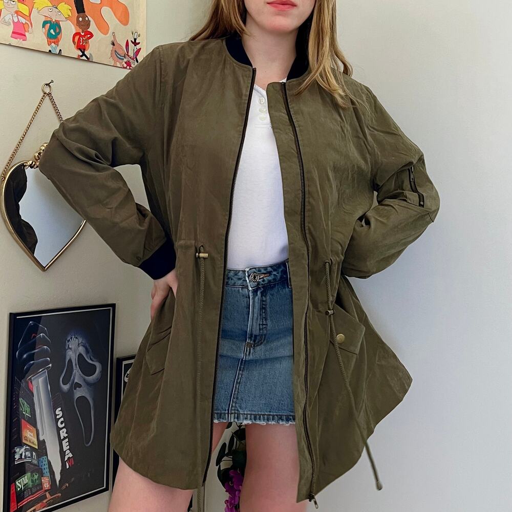 Perch by Blu Pepper Olive Green Jacket Plus Size 2XL Cinchwaist Bomber